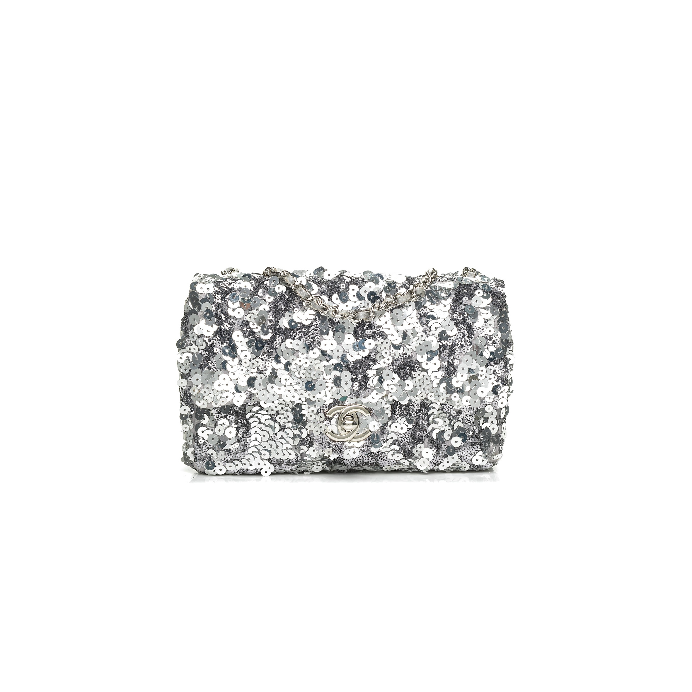 CHANEL SEQUIN CLASSIC SMALL FLAP SILVER (21*14*8cm) 